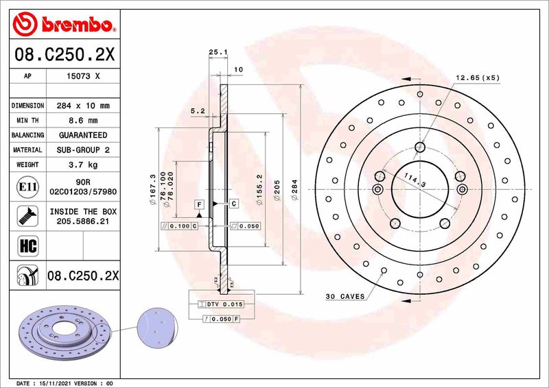 Brake Disc BREMBO 08.C250.2X