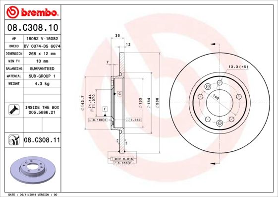 Гальмівний диск BREMBO 08.C308.11