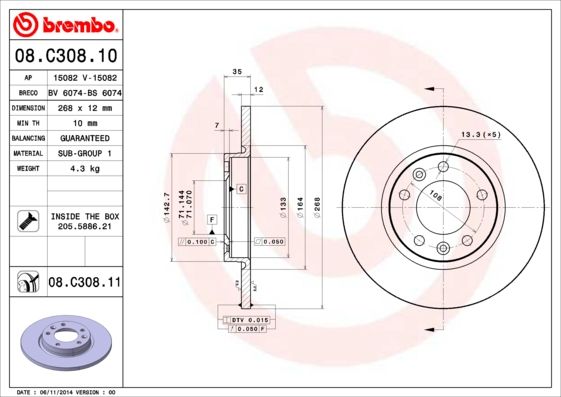 Brake Disc BREMBO 08.C308.11