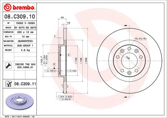 Гальмівний диск BREMBO 08.C309.11
