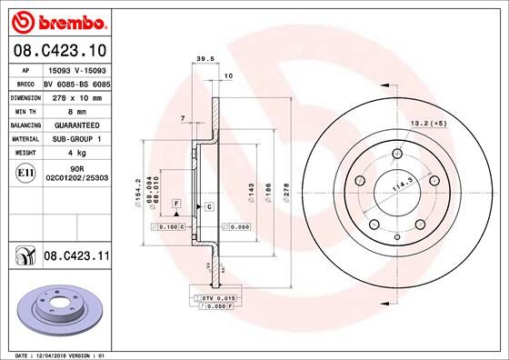Brake Disc BREMBO 08.C423.11