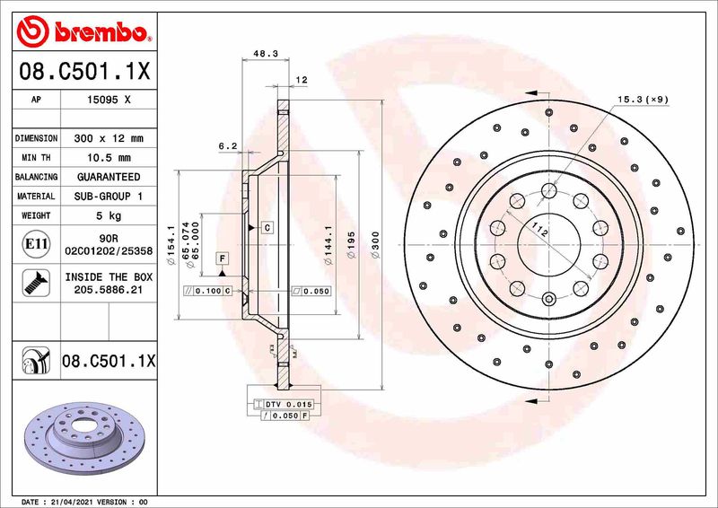 Гальмівний диск BREMBO 08.C501.1X