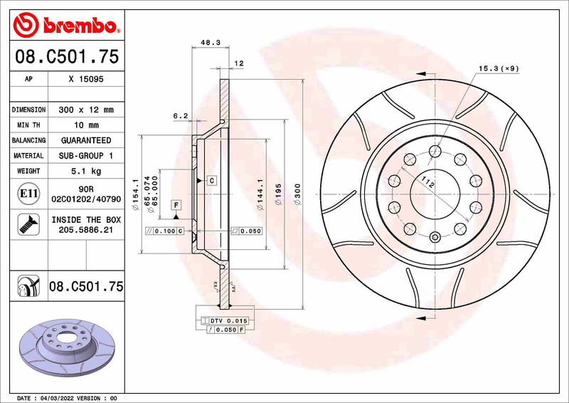 Brake Disc BREMBO 08.C501.75