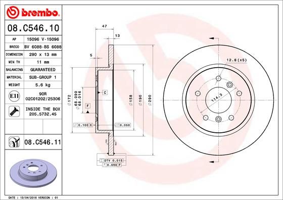 Stabdžių diskas BREMBO 08.C546.11