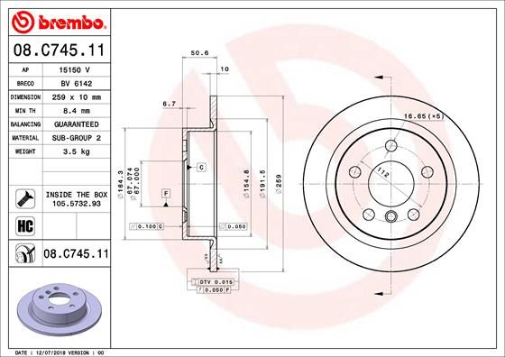 Stabdžių diskas BREMBO 08.C745.11