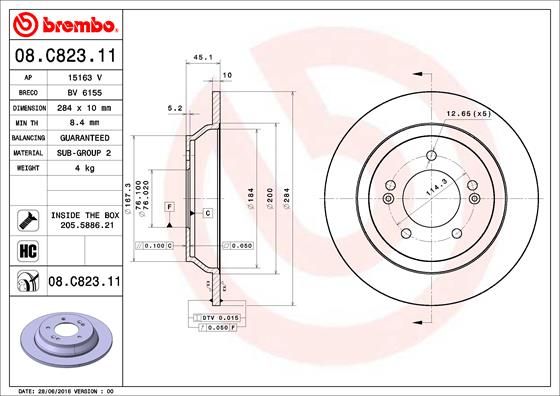 Stabdžių diskas BREMBO 08.C823.11