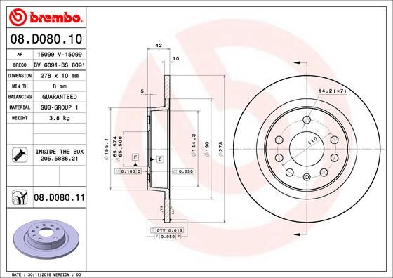 Stabdžių diskas BREMBO 08.D080.11