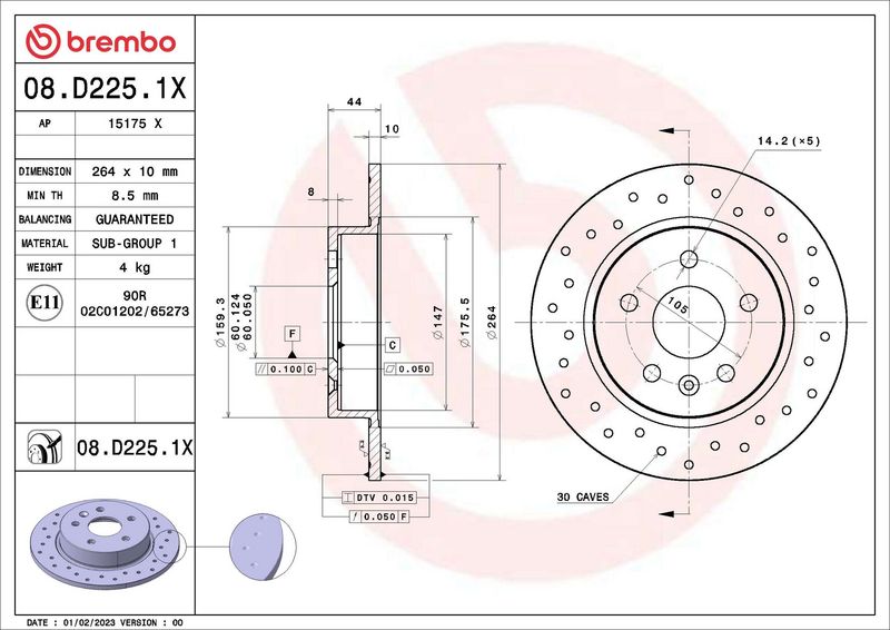 Stabdžių diskas BREMBO 08.D225.1X