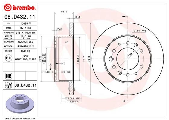 Brake Disc BREMBO 08.D432.11