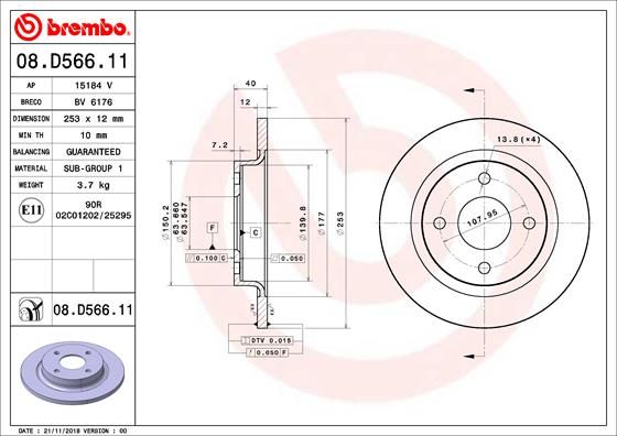 Stabdžių diskas BREMBO 08.D566.11