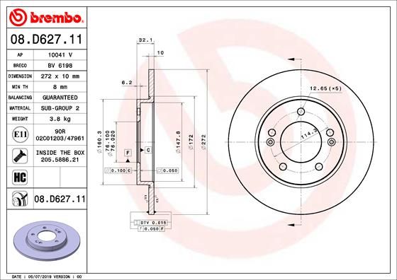 Stabdžių diskas BREMBO 08.D627.11