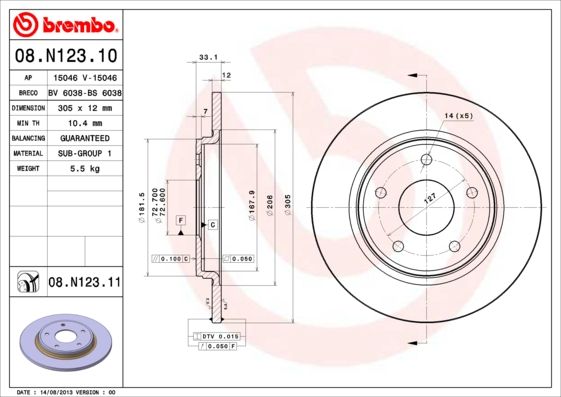 Stabdžių diskas BREMBO 08.N123.11