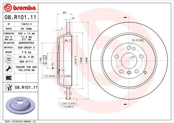 Гальмівний диск BREMBO 08.R101.11