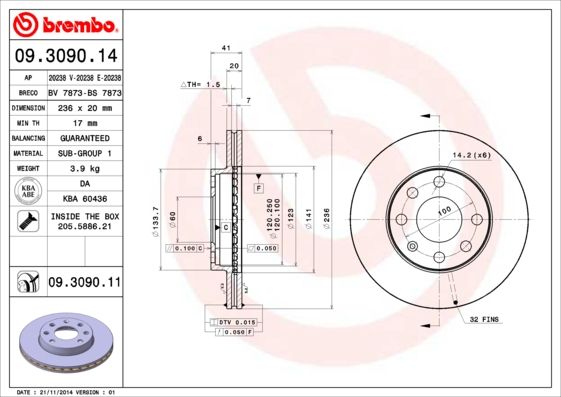 Гальмівний диск BREMBO 09.3090.11