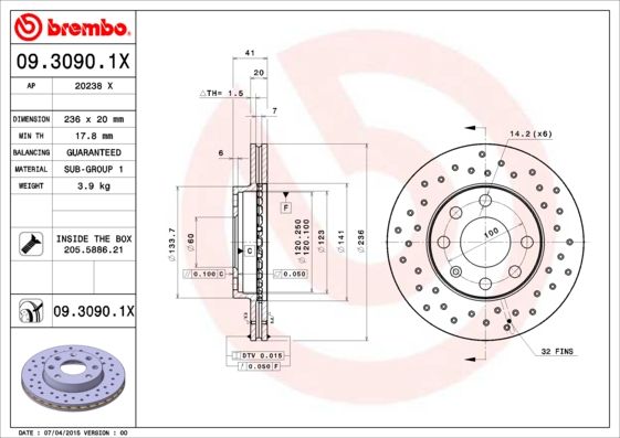 Гальмівний диск BREMBO 09.3090.1X