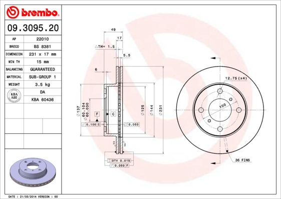 Brake Disc BREMBO 09.3095.20