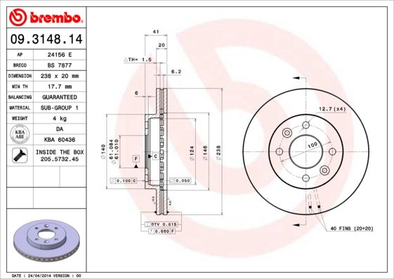 Stabdžių diskas BREMBO 09.3148.14