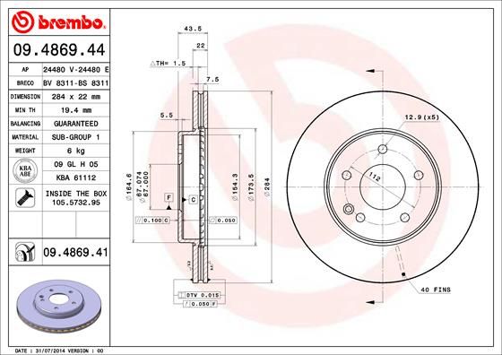 Stabdžių diskas BREMBO 09.4869.41