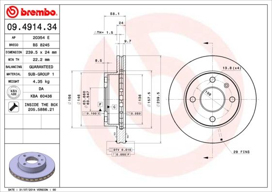 Stabdžių diskas BREMBO 09.4914.34