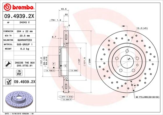 Stabdžių diskas BREMBO 09.4939.2X