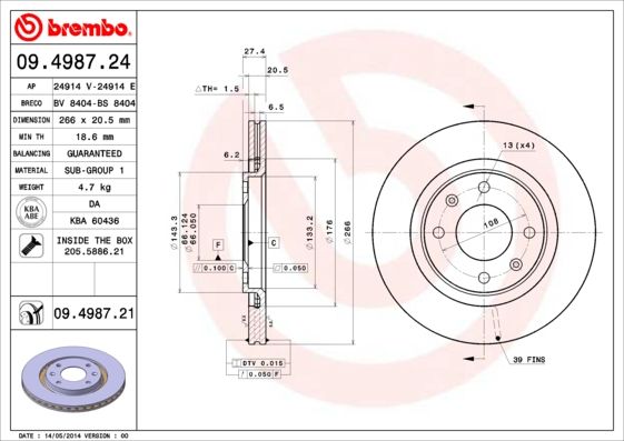 Brake Disc BREMBO 09.4987.21