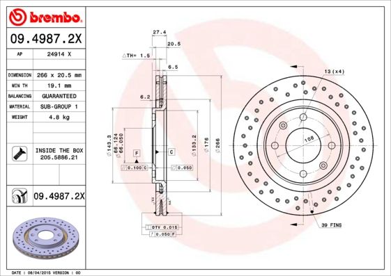 Гальмівний диск BREMBO 09.4987.2X