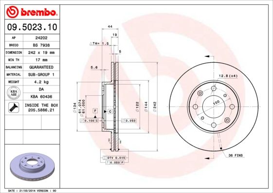 Stabdžių diskas BREMBO 09.5023.10