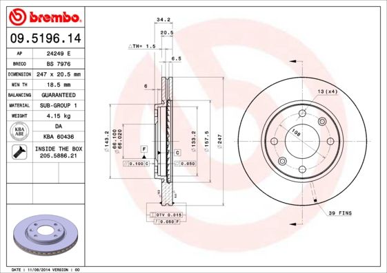 Гальмівний диск BREMBO 09.5196.11