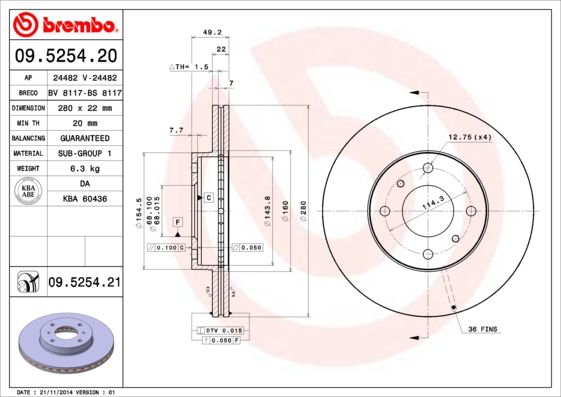 Гальмівний диск BREMBO 09.5254.21