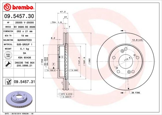 Brake Disc BREMBO 09.5457.31