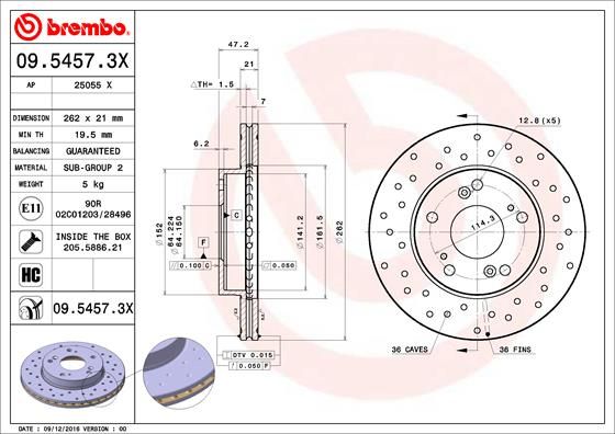 Brake Disc BREMBO 09.5457.3X