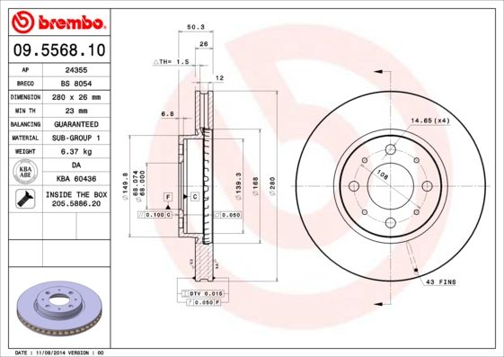 Stabdžių diskas BREMBO 09.5568.10