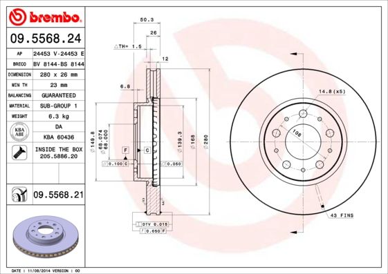 Stabdžių diskas BREMBO 09.5568.21