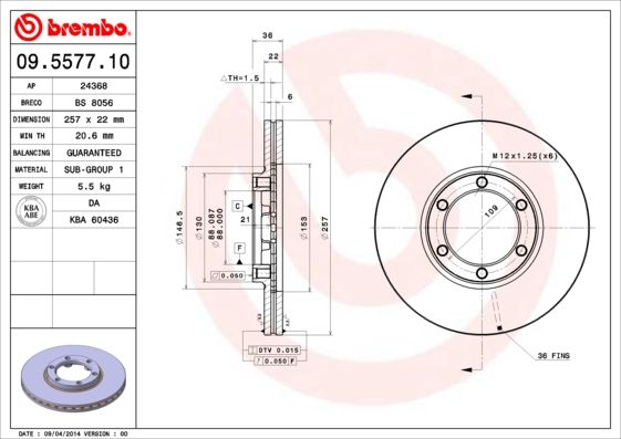 Brake Disc BREMBO 09.5577.10