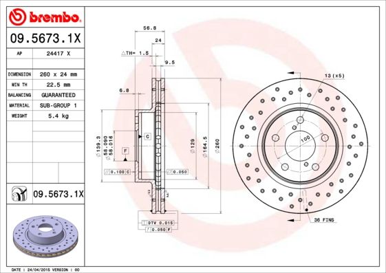 Brake Disc BREMBO 09.5673.1X