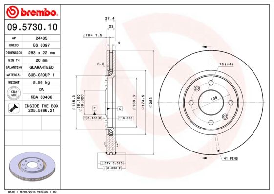 Stabdžių diskas BREMBO 09.5730.10