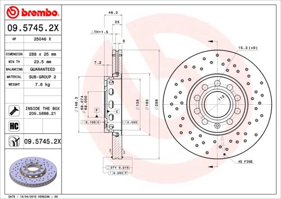 Brake Disc BREMBO 09.5745.2X