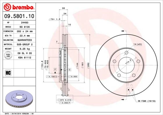 Brake Disc BREMBO 09.5801.10