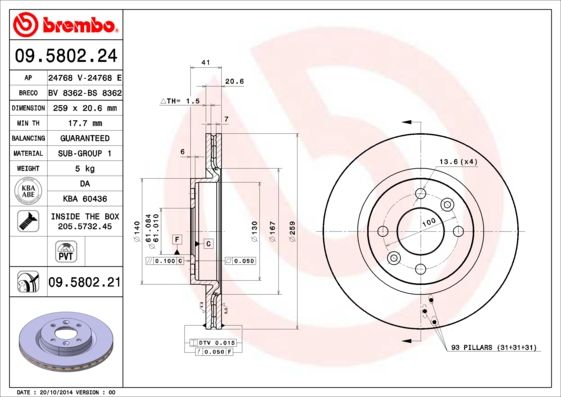 Stabdžių diskas BREMBO 09.5802.21