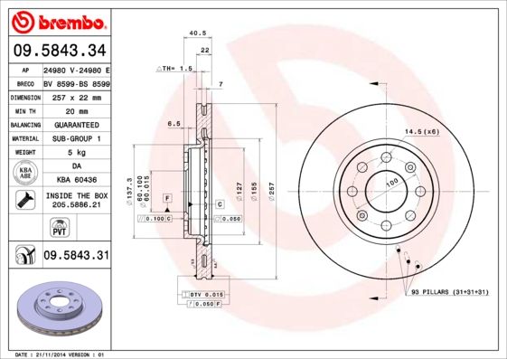 Stabdžių diskas BREMBO 09.5843.31