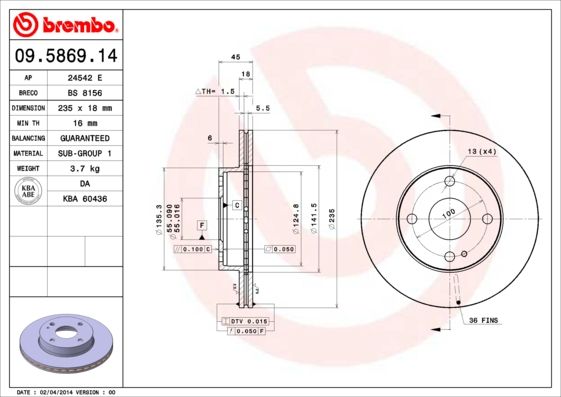 Brake Disc BREMBO 09.5869.14
