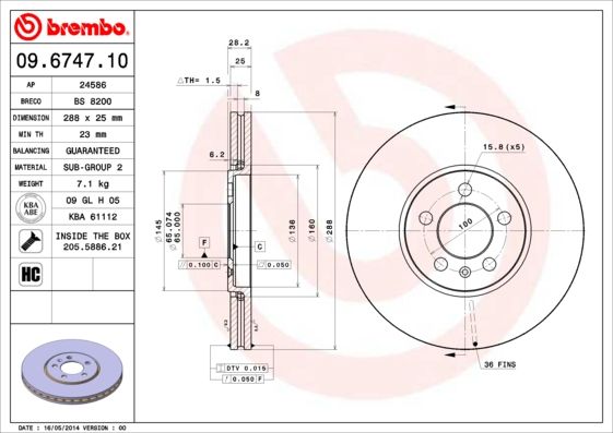 Stabdžių diskas BREMBO 09.6747.10