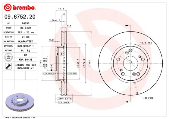 Гальмівний диск BREMBO 09.6752.20