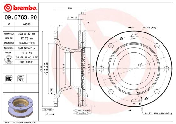 Stabdžių diskas BREMBO 09.6763.20