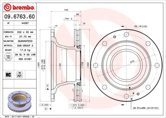 Stabdžių diskas BREMBO 09.6763.60