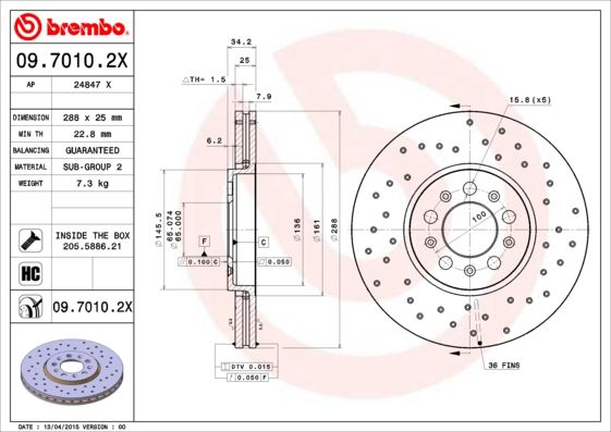 Гальмівний диск BREMBO 09.7010.2X