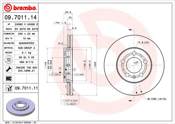 Гальмівний диск BREMBO 09.7011.11