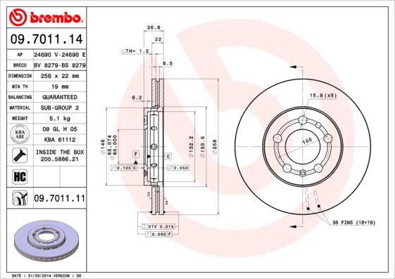 Stabdžių diskas BREMBO 09.7011.11