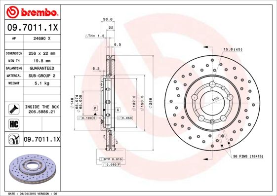 Stabdžių diskas BREMBO 09.7011.1X