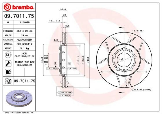 Stabdžių diskas BREMBO 09.7011.75